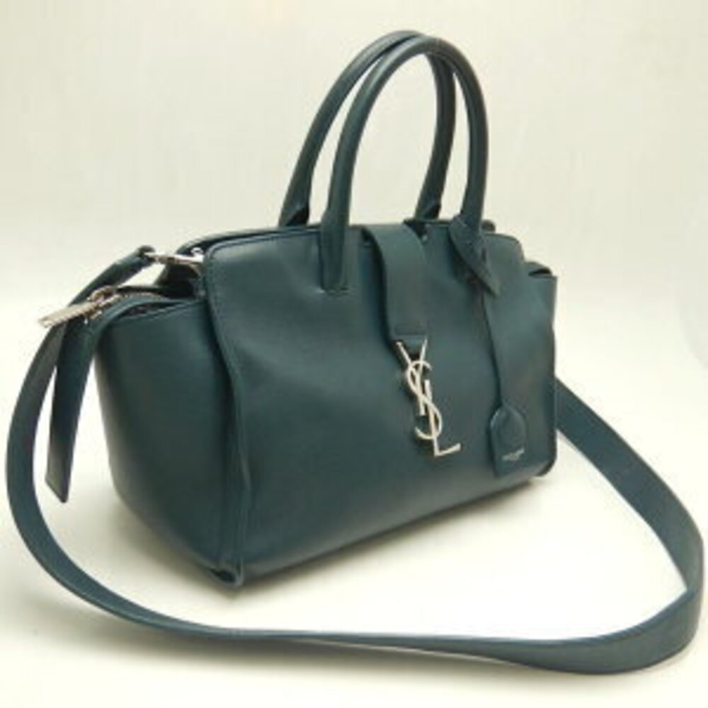 SAINT LAURENT Downtown Cabas Handbag Leather Green - Picture 2 of 9